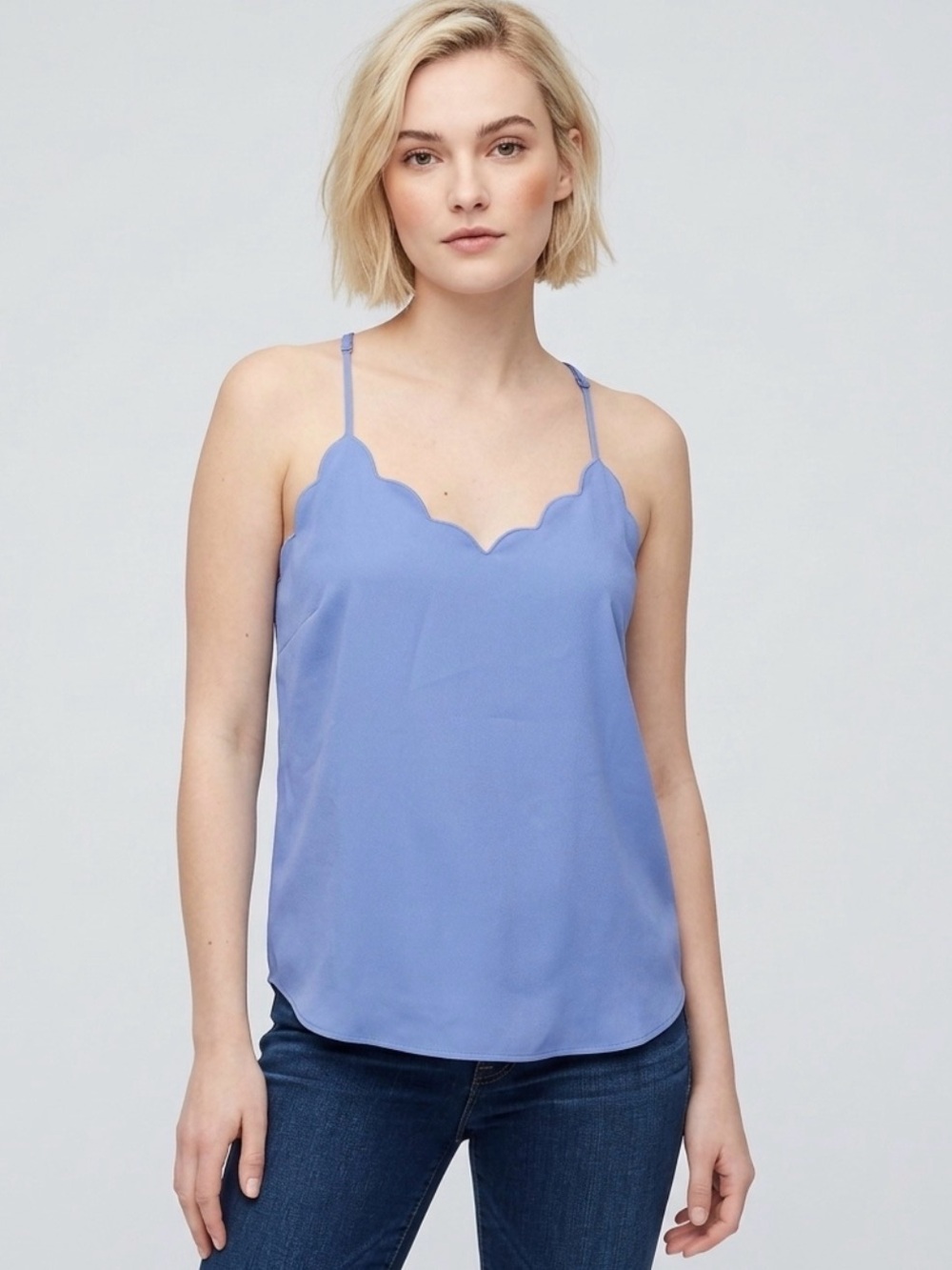 J. Crew Blue Scalloped V-Neck Cami Size XS